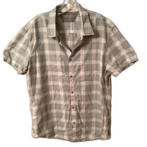 CALVIN KLEIN JEANS LARGE TWO TONE BLUE PLAID BUTTON FRONT SHORT SLEEVE SHIRT
